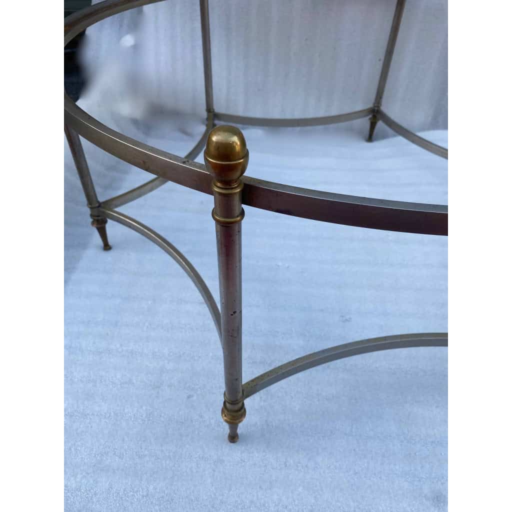 1970′ Table Basse De Forme Ronde Maison Jansen Fer et Bronze , Hauteur: 47,5 cm , Diamètre: 98 cm