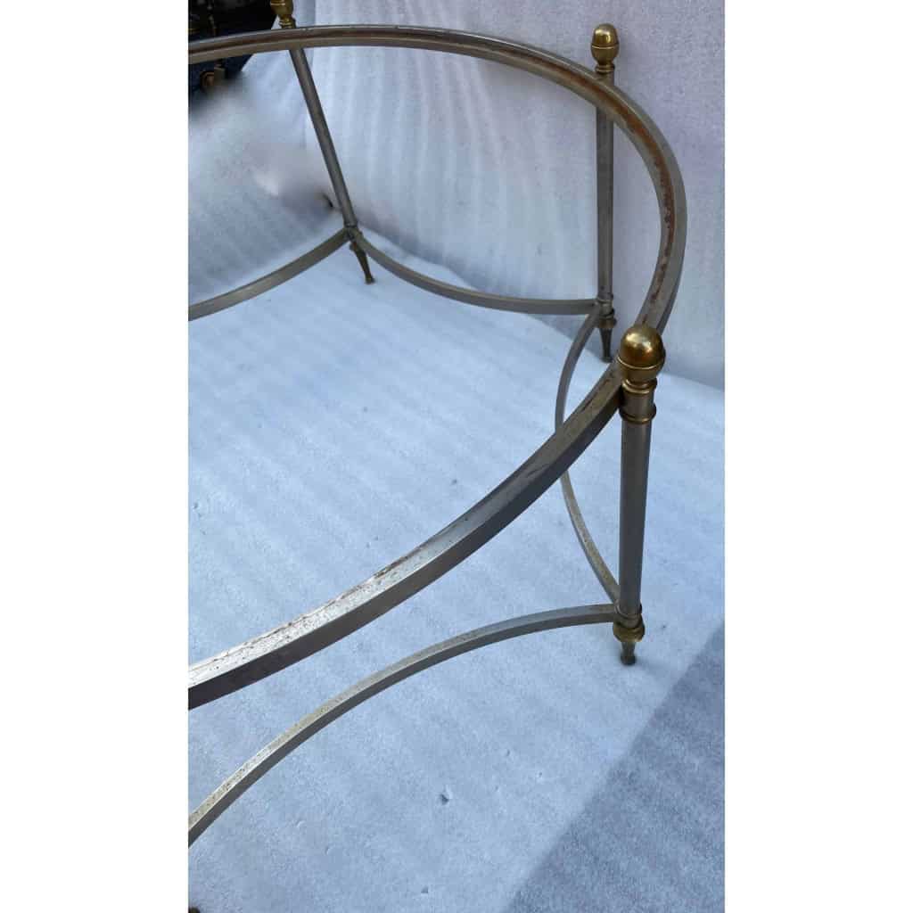 1970′ Table Basse De Forme Ronde Maison Jansen Fer et Bronze , Hauteur: 47,5 cm , Diamètre: 98 cm