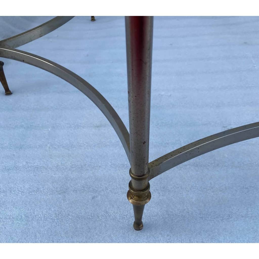 1970′ Table Basse De Forme Ronde Maison Jansen Fer et Bronze , Hauteur: 47,5 cm , Diamètre: 98 cm