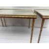 1970′ Table Tripartite Maison Charles Décor Palmier en Bronze Doré avec Plateaux Miroir 125 X 52 X H 42 cm | Biron 1970′ Table Tripartite Maison Charles Décor Palmier en Bronze Doré avec Plateaux Miroir 125 X 52 X H 42 cm