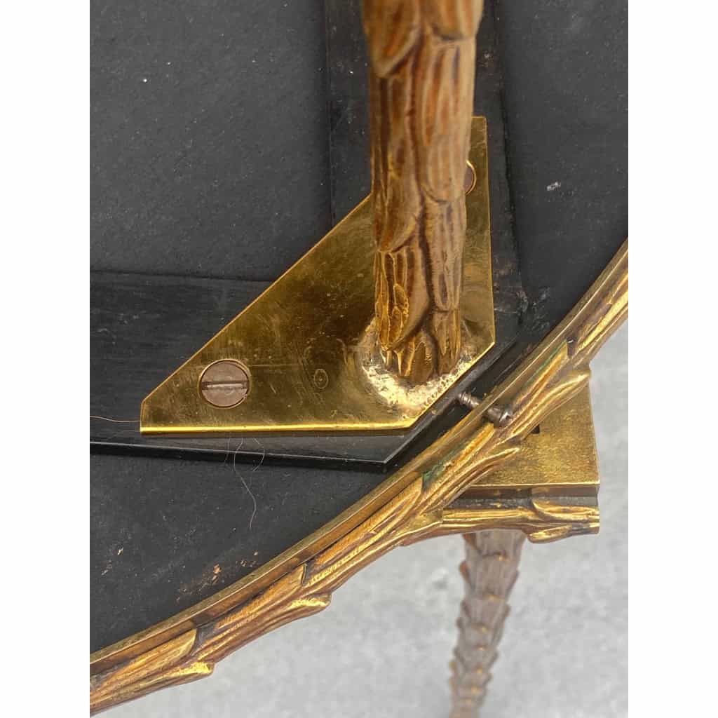 1970′ Table Tripartite Maison Charles Décor Palmier en Bronze Doré avec Plateaux Miroir 125 X 52 X H 42 cm | Biron 1970′ Table Tripartite Maison Charles Décor Palmier en Bronze Doré avec Plateaux Miroir 125 X 52 X H 42 cm