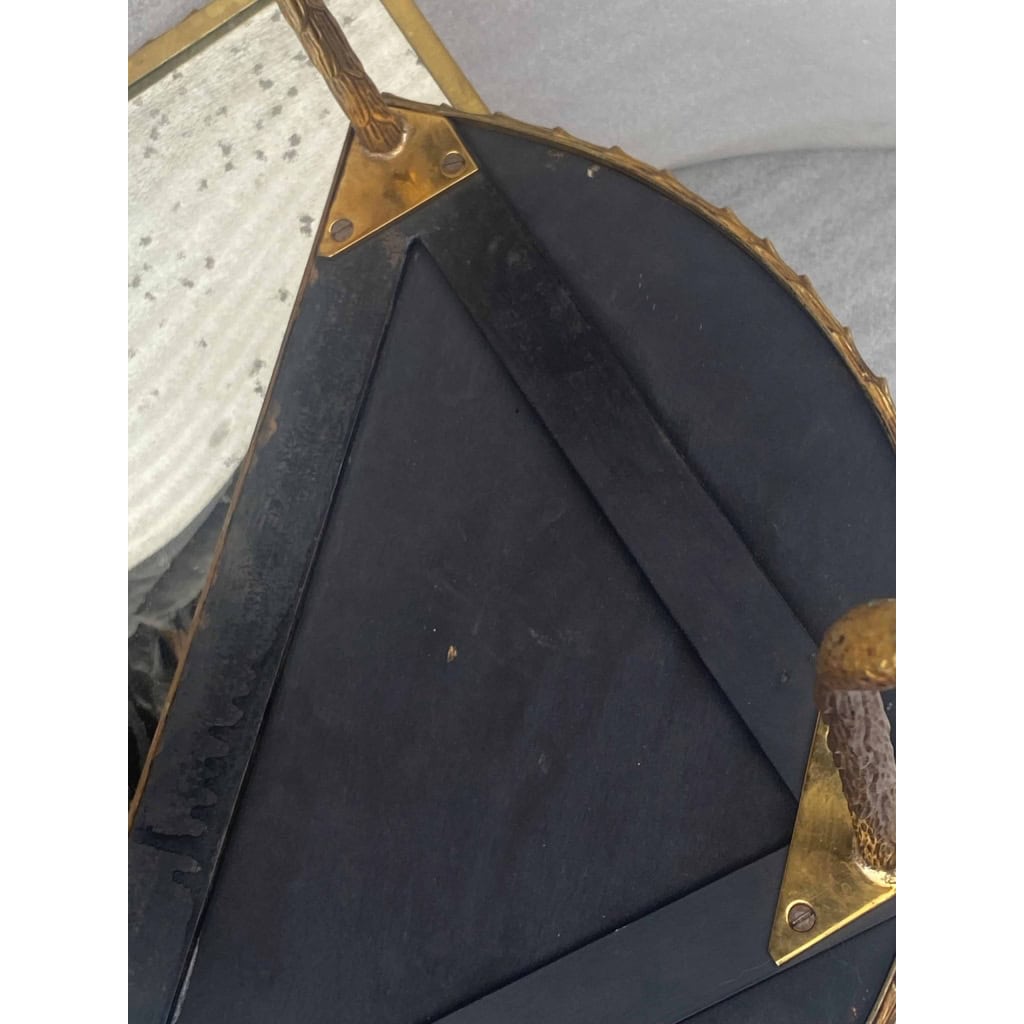 1970′ Table Tripartite Maison Charles Décor Palmier en Bronze Doré avec Plateaux Miroir 125 X 52 X H 42 cm | Biron 1970′ Table Tripartite Maison Charles Décor Palmier en Bronze Doré avec Plateaux Miroir 125 X 52 X H 42 cm