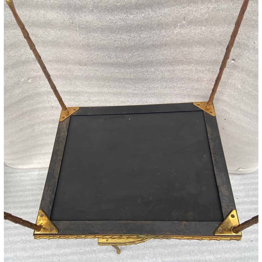 1970′ Table Tripartite Maison Charles Décor Palmier en Bronze Doré avec Plateaux Miroir 125 X 52 X H 42 cm | Biron 1970′ Table Tripartite Maison Charles Décor Palmier en Bronze Doré avec Plateaux Miroir 125 X 52 X H 42 cm
