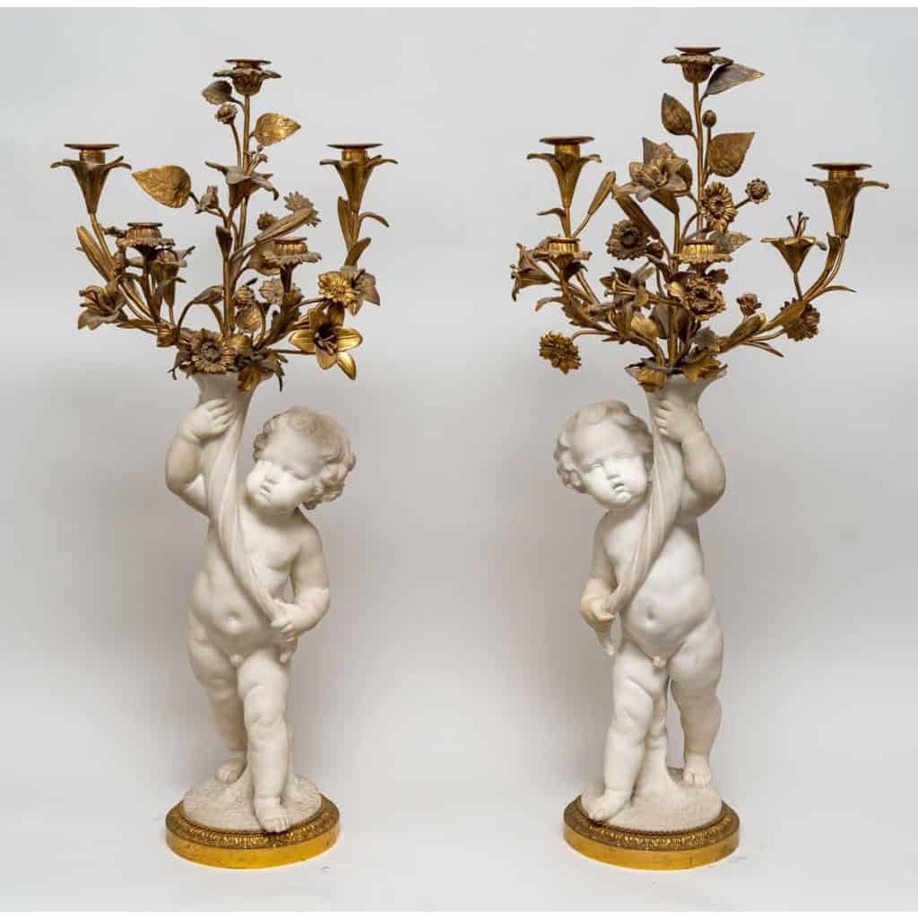 Paire de candélabres en marbre et bronze doré, Circa 1870 | Biron |||||||||||||