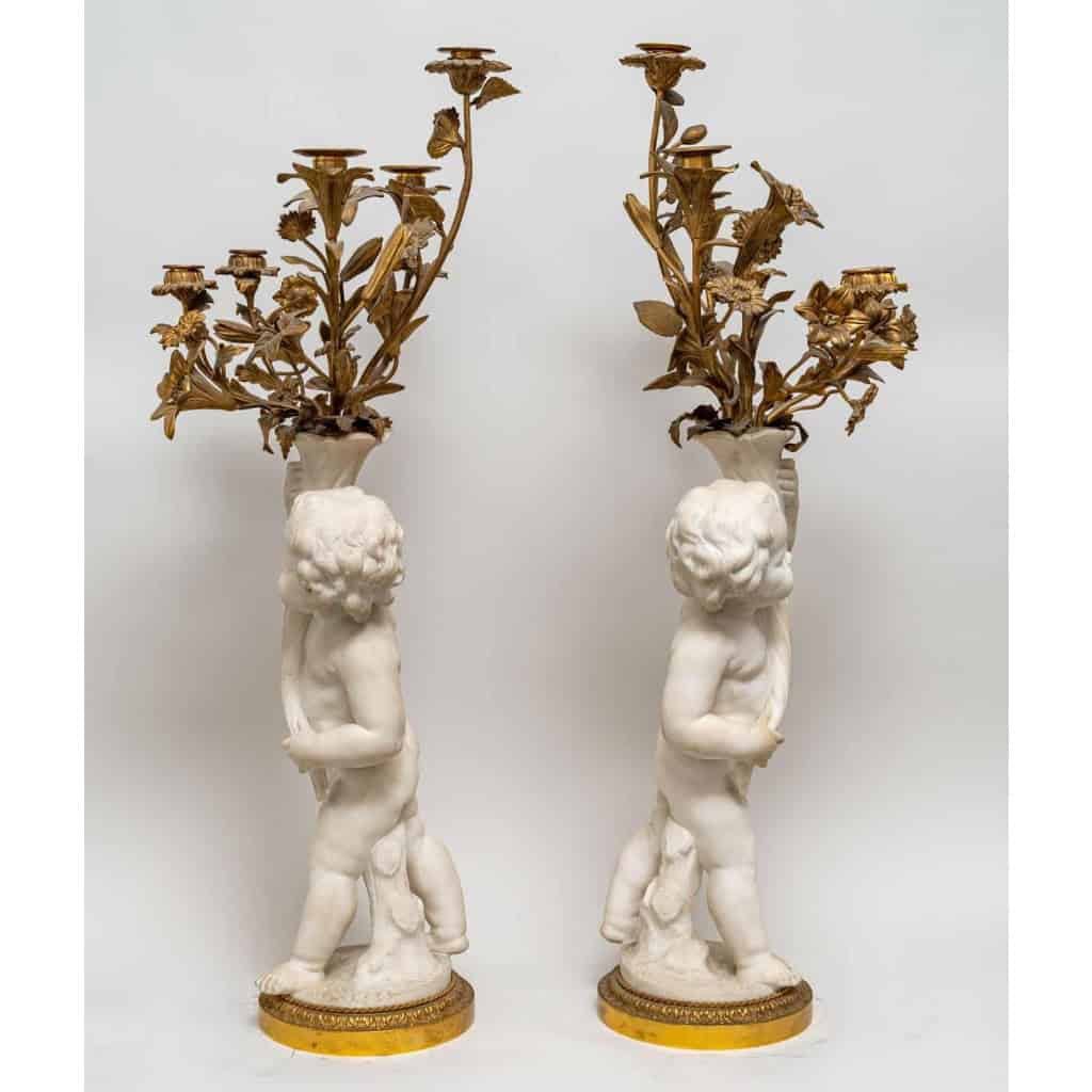 Paire de candélabres en marbre et bronze doré, Circa 1870 | Biron Paire de candélabres en marbre et bronze doré, Circa 1870