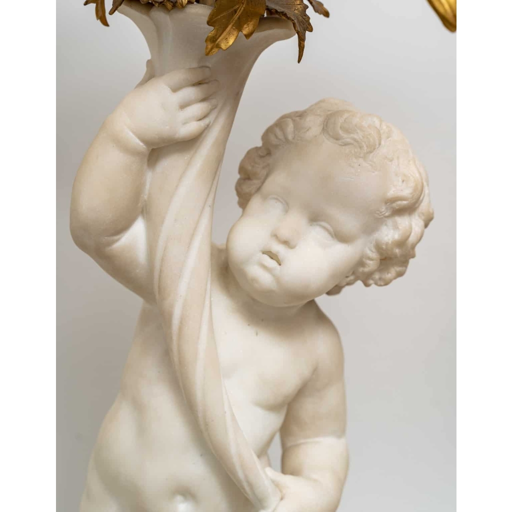Paire de candélabres en marbre et bronze doré, Circa 1870 | Biron Paire de candélabres en marbre et bronze doré, Circa 1870