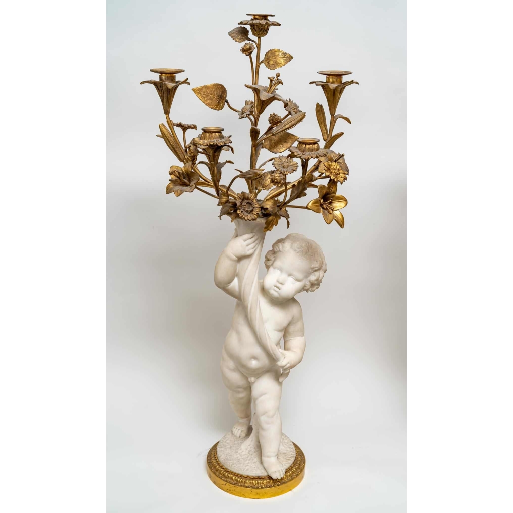 Paire de candélabres en marbre et bronze doré, Circa 1870 | Biron Paire de candélabres en marbre et bronze doré, Circa 1870