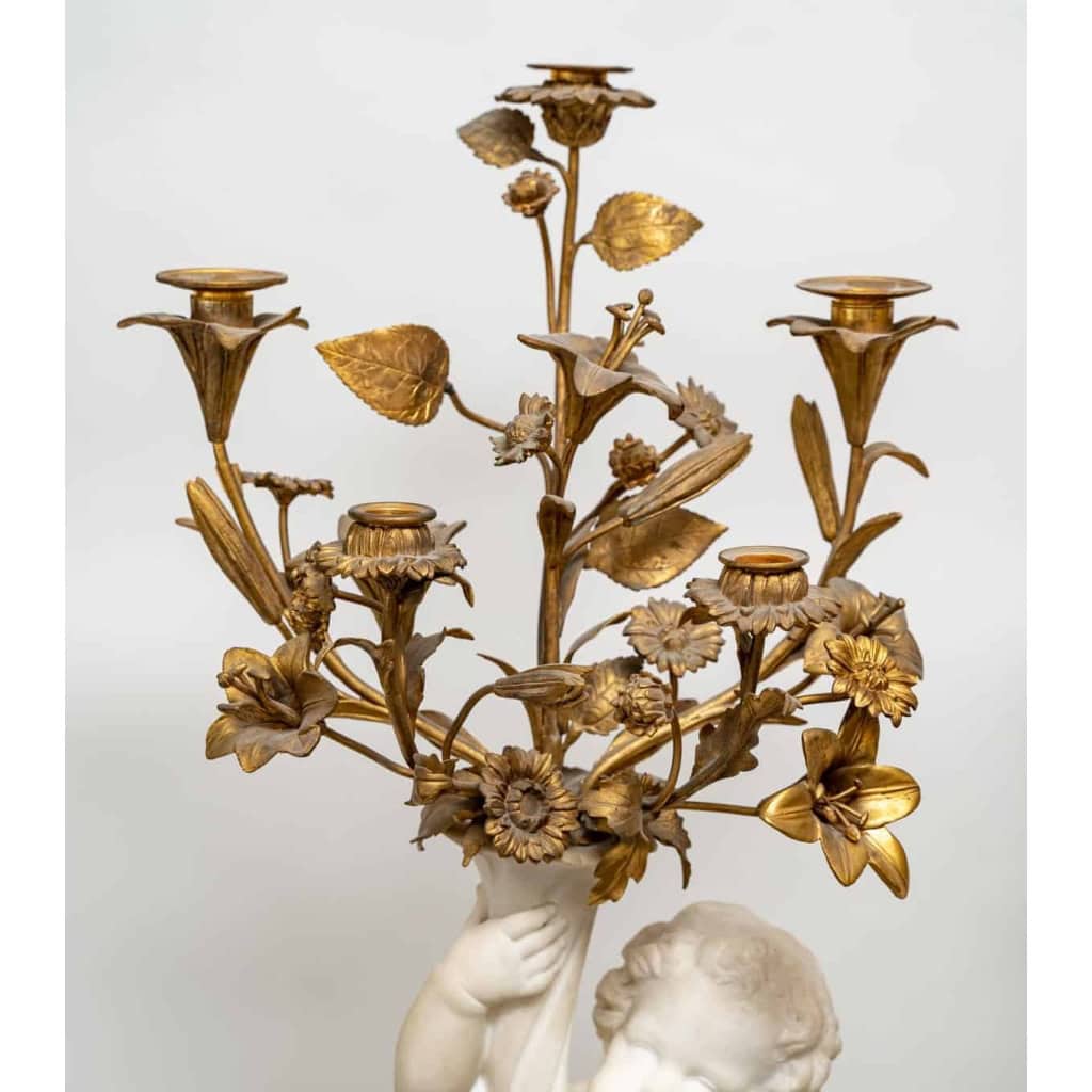 Paire de candélabres en marbre et bronze doré, Circa 1870 | Biron Paire de candélabres en marbre et bronze doré, Circa 1870