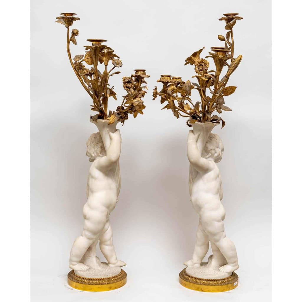 Paire de candélabres en marbre et bronze doré, Circa 1870 | Biron Paire de candélabres en marbre et bronze doré, Circa 1870