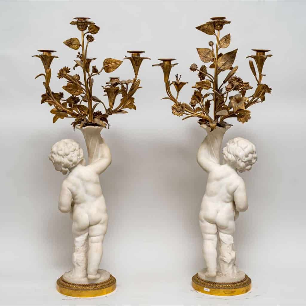 Paire de candélabres en marbre et bronze doré, Circa 1870 | Biron Paire de candélabres en marbre et bronze doré, Circa 1870