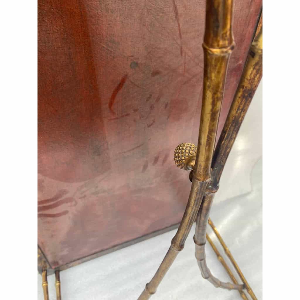 1970′ Table Basse Double Piétement Bronze Modèle Bambou Maison Baguès Laque De Chine 112 x 54 x H 38 cm