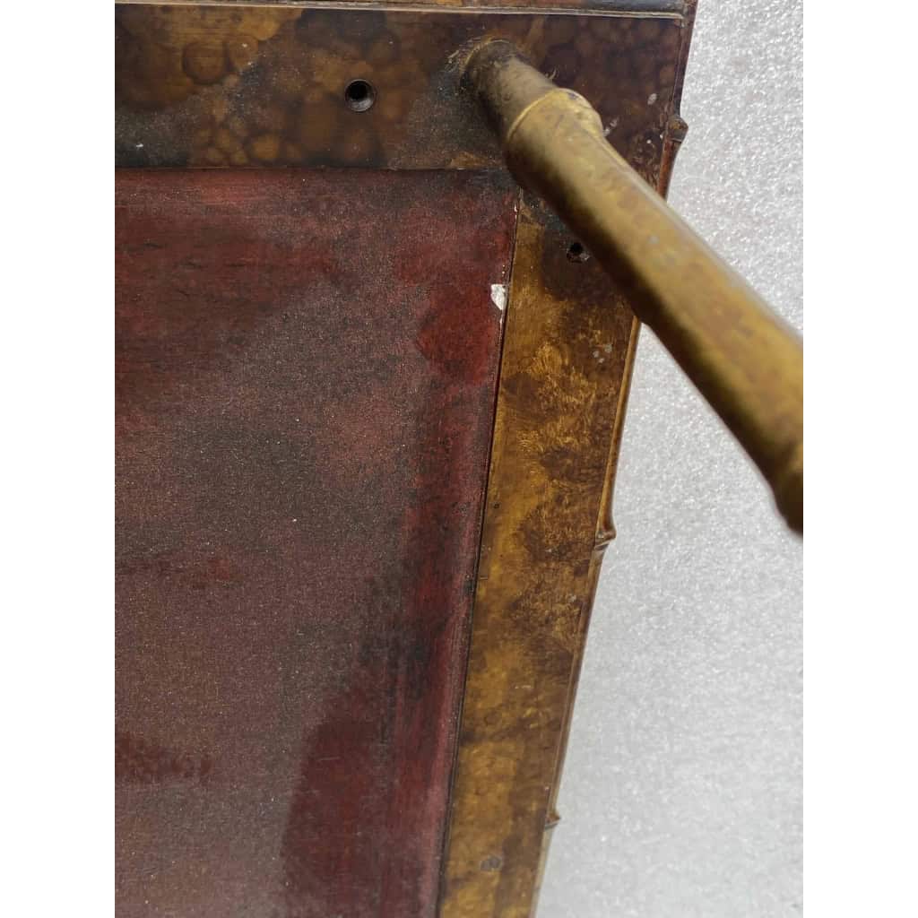 1970′ Table Basse Double Piétement Bronze Modèle Bambou Maison Baguès Laque De Chine 112 x 54 x H 38 cm