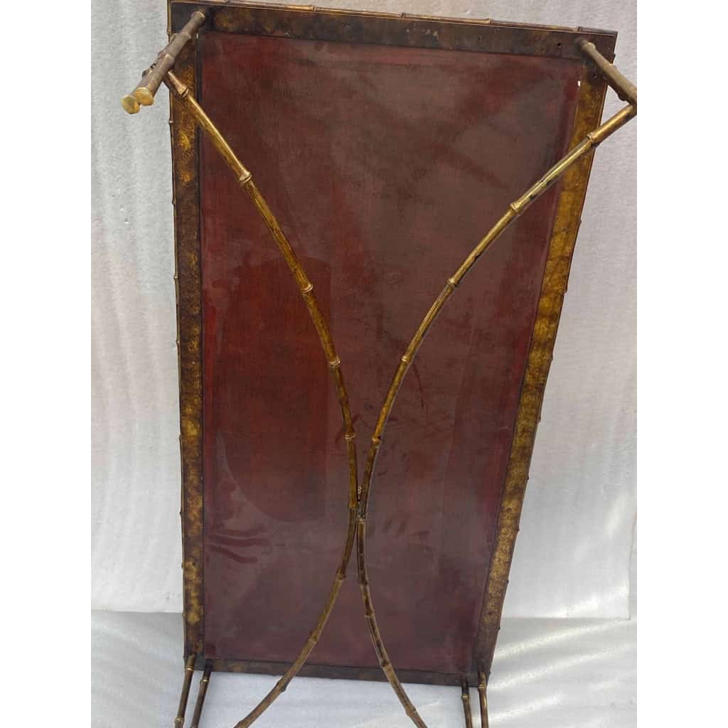 1970′ Table Basse Double Piétement Bronze Modèle Bambou Maison Baguès Laque De Chine 112 x 54 x H 38 cm