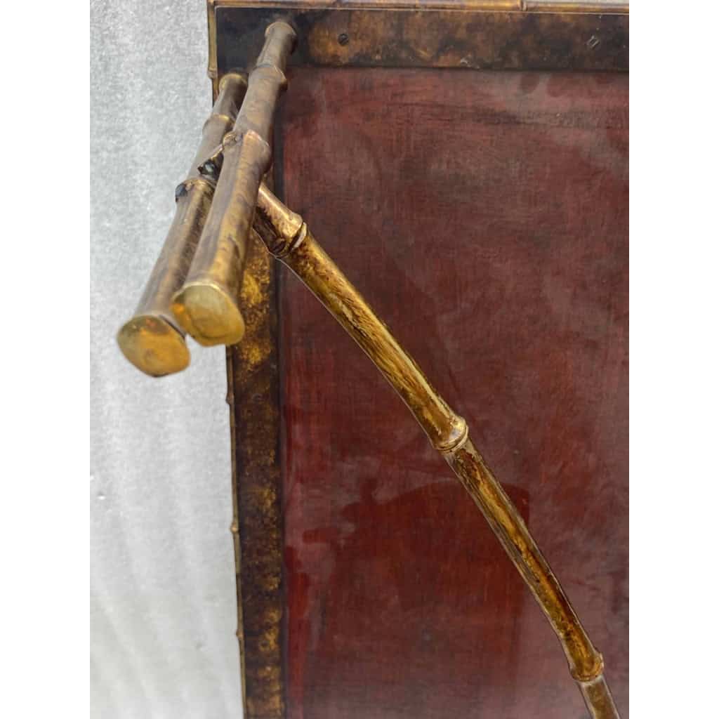 1970′ Table Basse Double Piétement Bronze Modèle Bambou Maison Baguès Laque De Chine 112 x 54 x H 38 cm