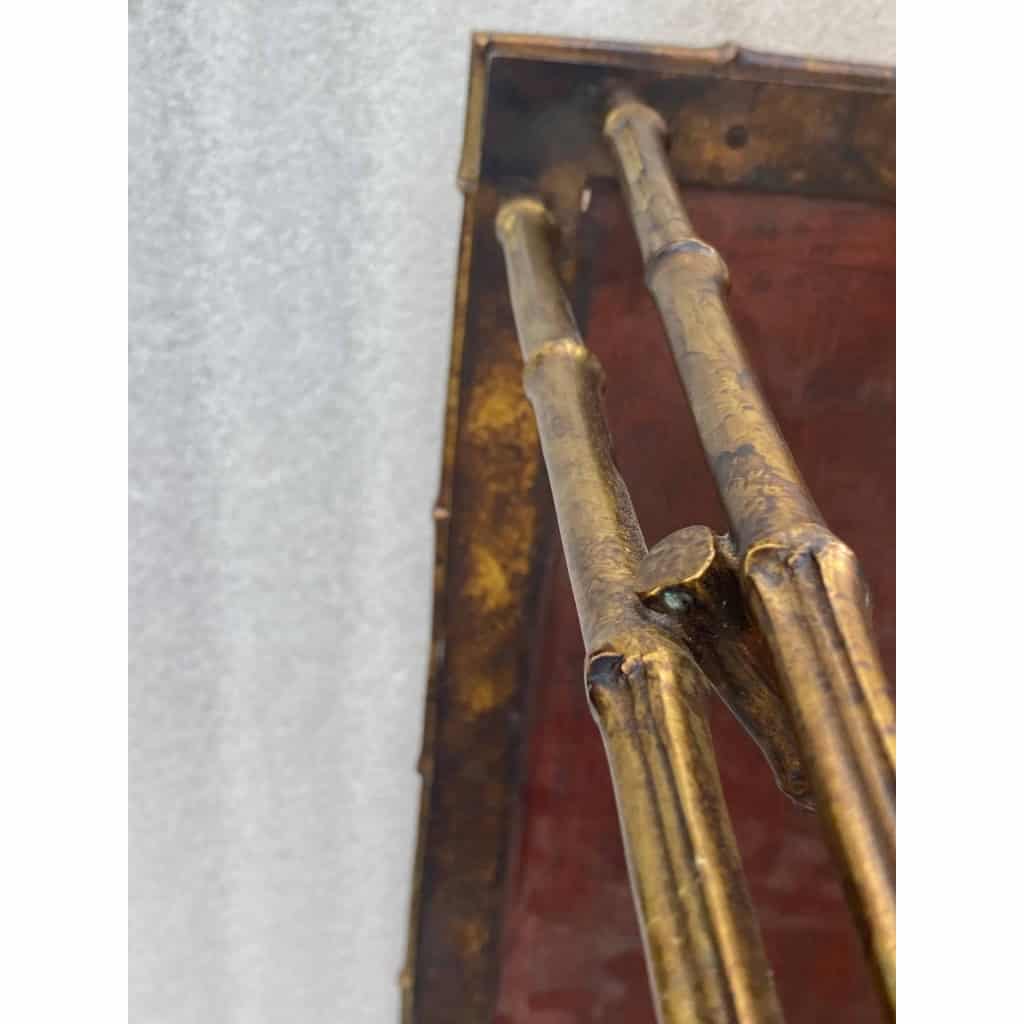 1970′ Table Basse Double Piétement Bronze Modèle Bambou Maison Baguès Laque De Chine 112 x 54 x H 38 cm