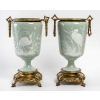 Paire de vases aux échassiers en céladon, pâte sur pâte, XIXème siècle | Biron |||||||||||||