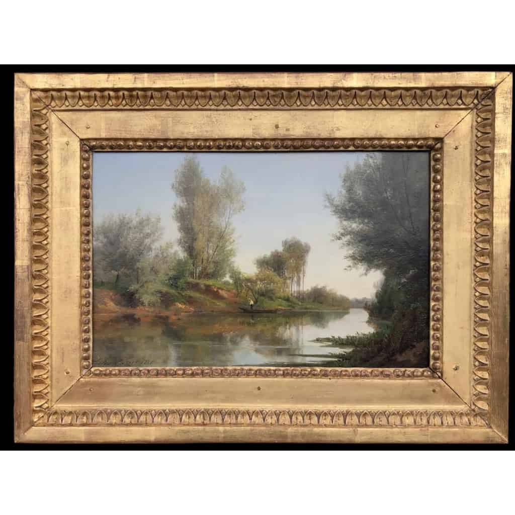 Rozier Jules Peinture Française 19è Batelier à Colombes En 1858 Huile Signée Certificat d’authenticité | Biron |||||||