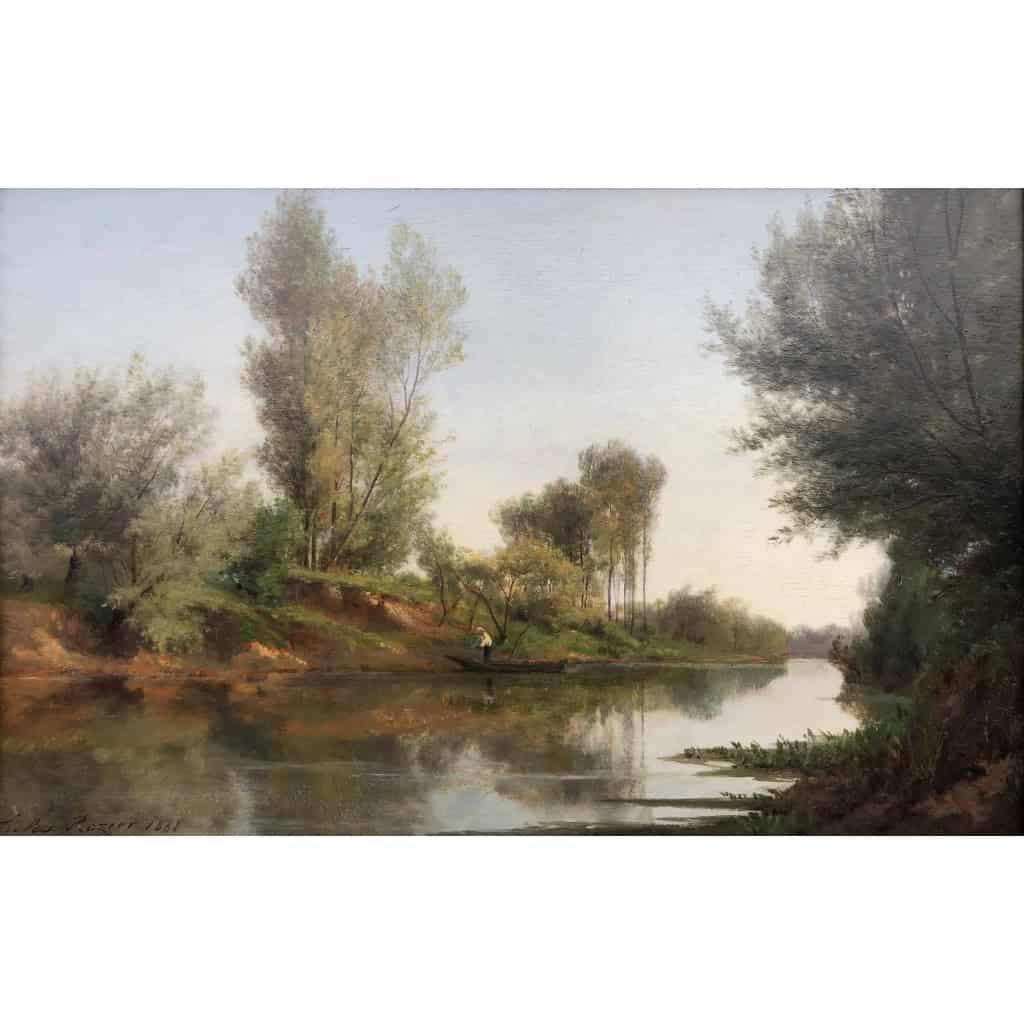 Rozier Jules Peinture Française 19è Batelier à Colombes En 1858 Huile Signée Certificat d’authenticité | Biron Rozier Jules Peinture Française 19è Batelier à Colombes En 1858 Huile Signée