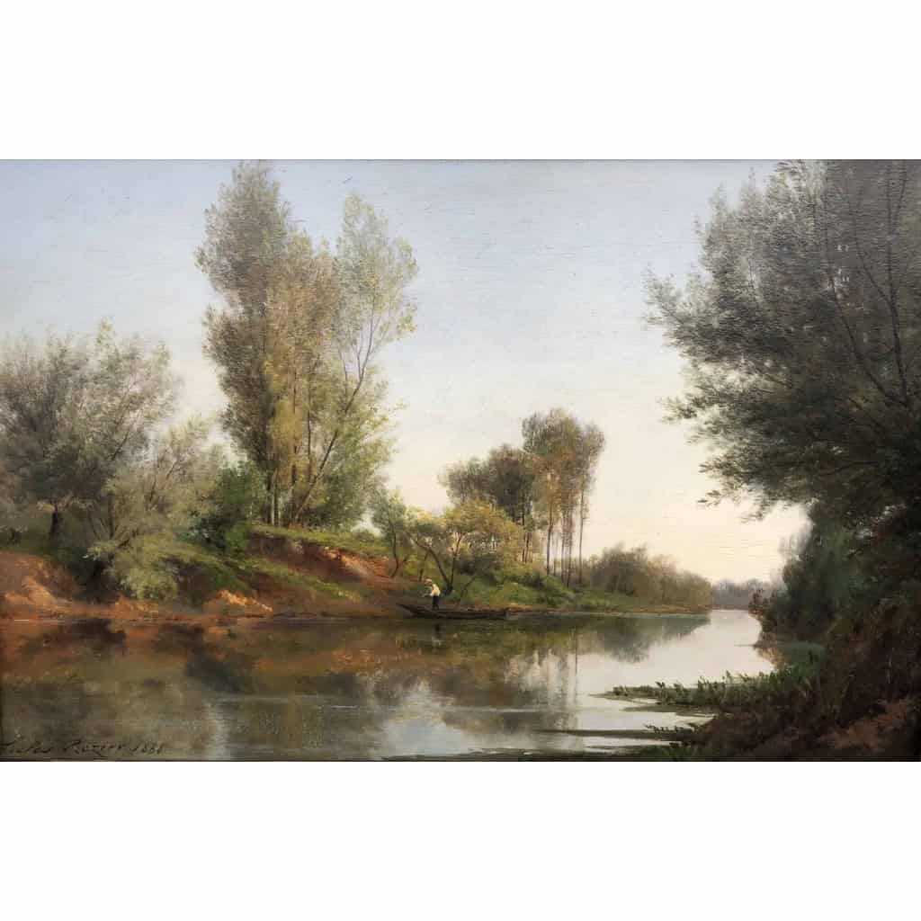 Rozier Jules Peinture Française 19è Batelier à Colombes En 1858 Huile Signée Certificat d’authenticité | Biron Rozier Jules Peinture Française 19è Batelier à Colombes En 1858 Huile Signée