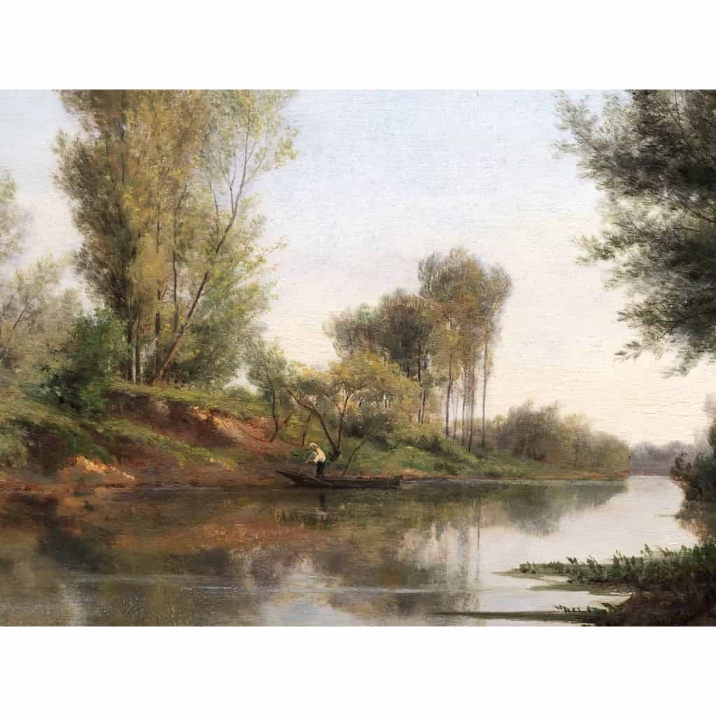 Rozier Jules Peinture Française 19è Batelier à Colombes En 1858 Huile Signée Certificat d’authenticité | Biron Rozier Jules Peinture Française 19è Batelier à Colombes En 1858 Huile Signée