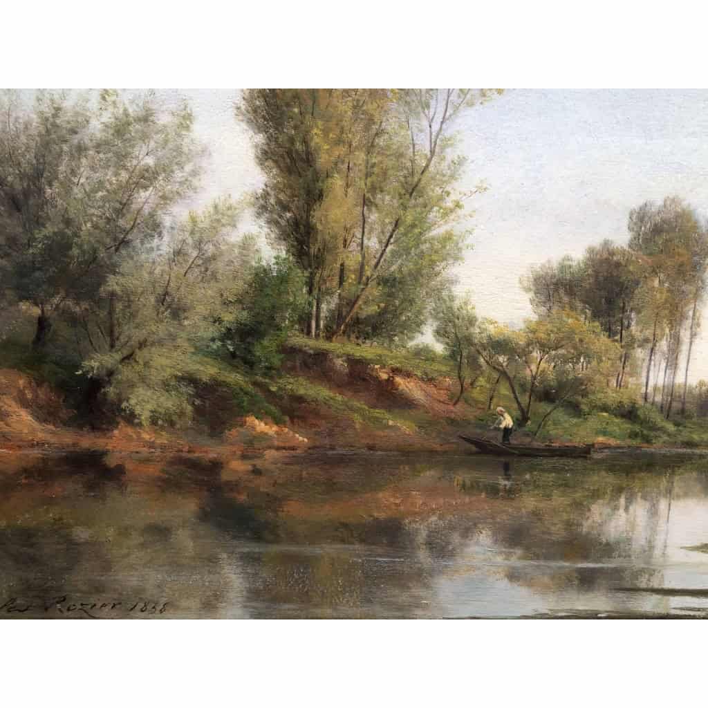 Rozier Jules Peinture Française 19è Batelier à Colombes En 1858 Huile Signée Certificat d’authenticité | Biron Rozier Jules Peinture Française 19è Batelier à Colombes En 1858 Huile Signée