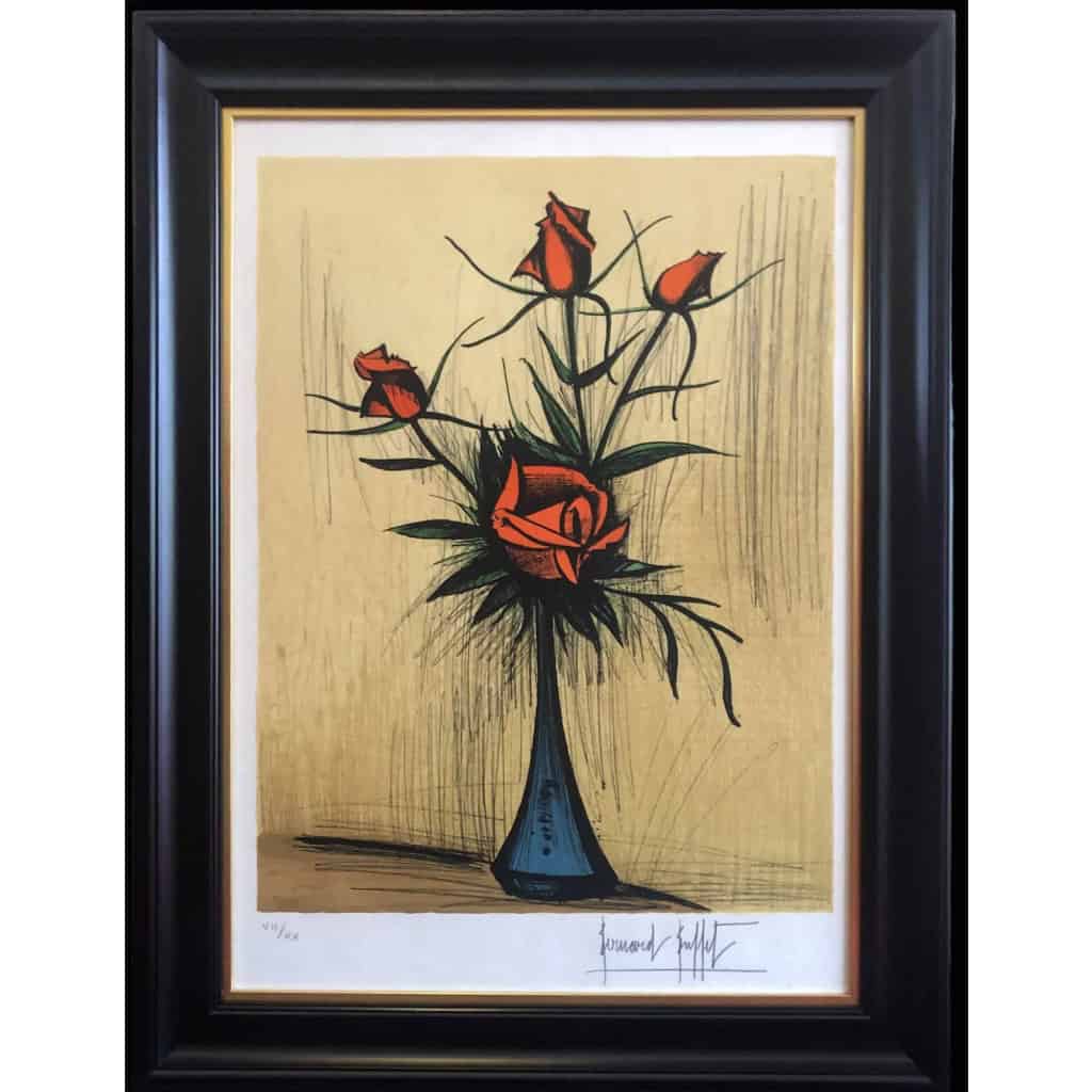 Buffet Bernard Les Roses Rouges Lithographie Couleurs Justifiée Certificat d’authenticité | Biron |||||