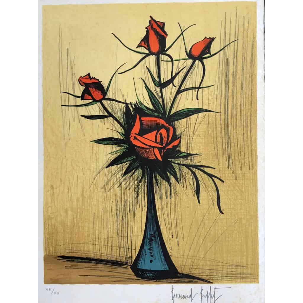Buffet Bernard Les Roses Rouges Lithographie Couleurs Justifiée Certificat d’authenticité | Biron Buffet Bernard Les Roses Rouges Lithographie Couleurs Justifiée