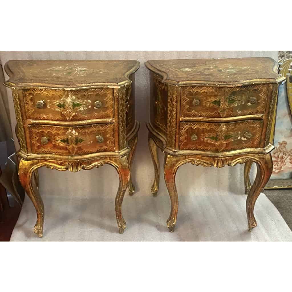 1950/70 Paire De Chevets Italiens Bois Doré 47 X 30 X H 59 cm