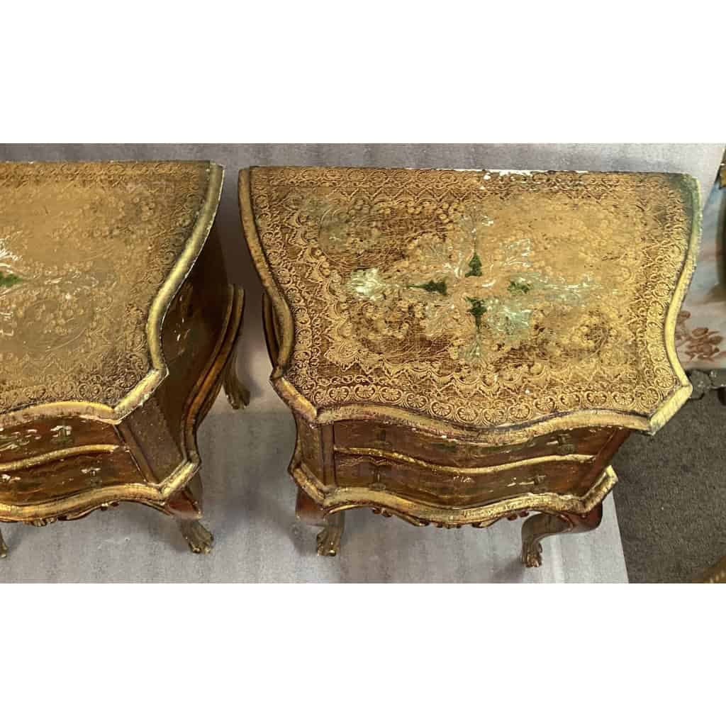 1950/70 Paire De Chevets Italiens Bois Doré 47 X 30 X H 59 cm