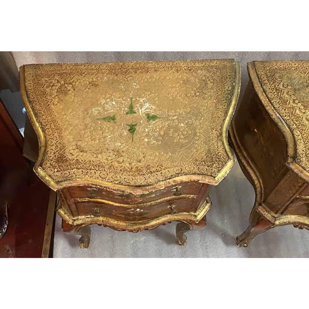 1950/70 Paire De Chevets Italiens Bois Doré 47 X 30 X H 59 cm