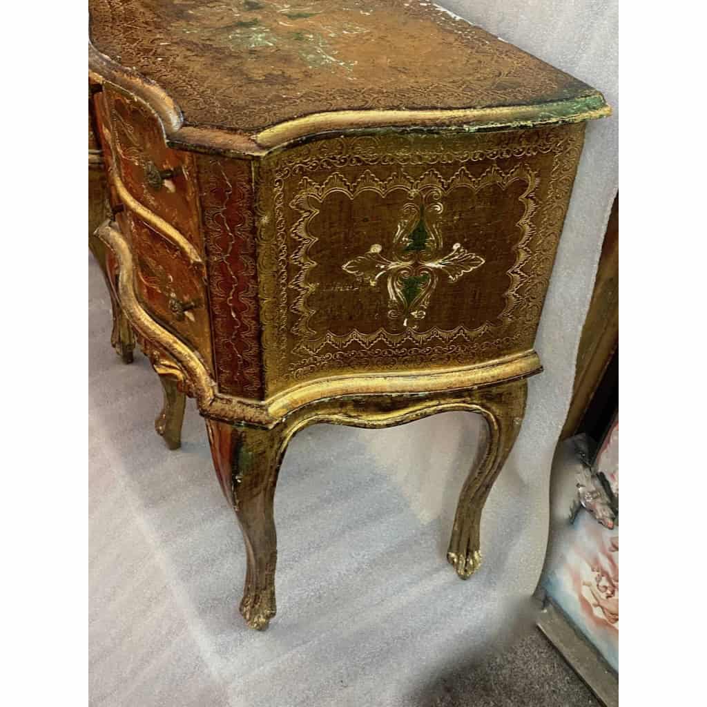 1950/70 Paire De Chevets Italiens Bois Doré 47 X 30 X H 59 cm