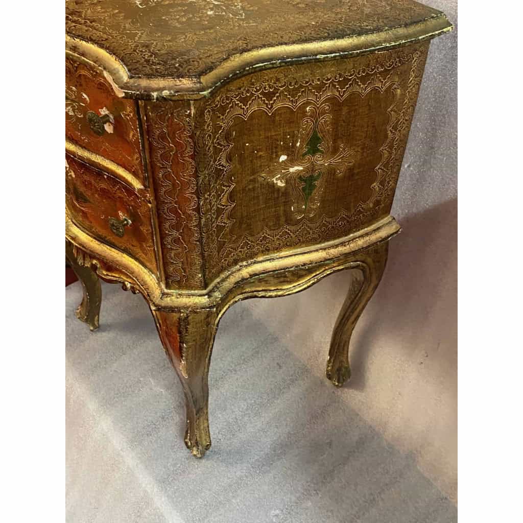1950/70 Paire De Chevets Italiens Bois Doré 47 X 30 X H 59 cm