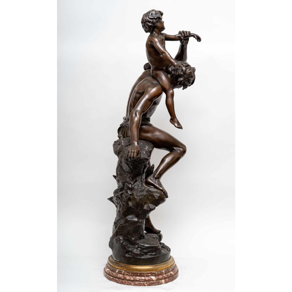 Homme à l'enfant par Gaston VEUVENOT-LEROUX, Circa 1920.