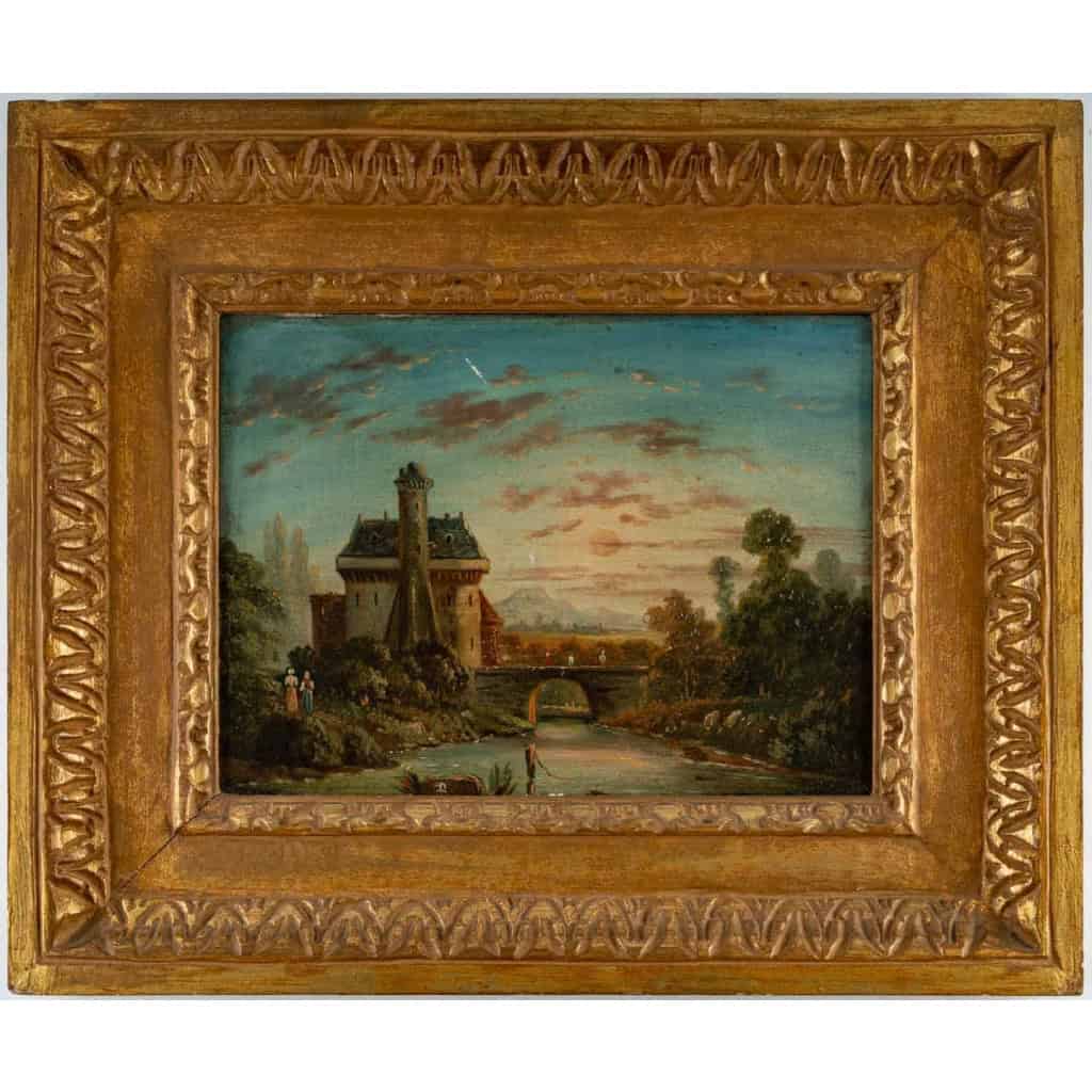 Tableau romantique allemand, huile sur panneau de bois, 19ème | Biron ||||||