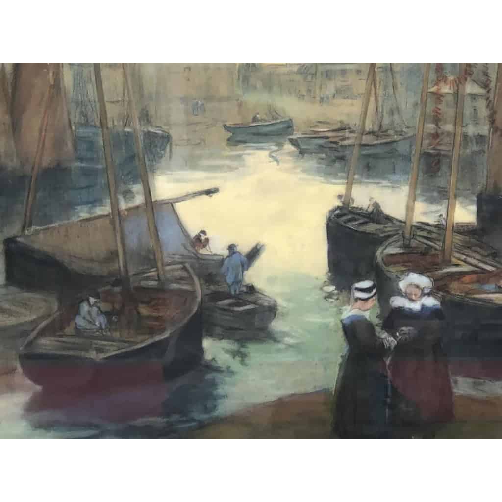 Barnoin Henri Tableau Ancien Debut 20è Bretagne Retour De Pêche à Concarneau Pastel Signé Certificat d’authenticité | Biron Barnoin Henri Tableau Ancien Debut 20è Bretagne Retour De Pêche à Concarneau Pastel Signé