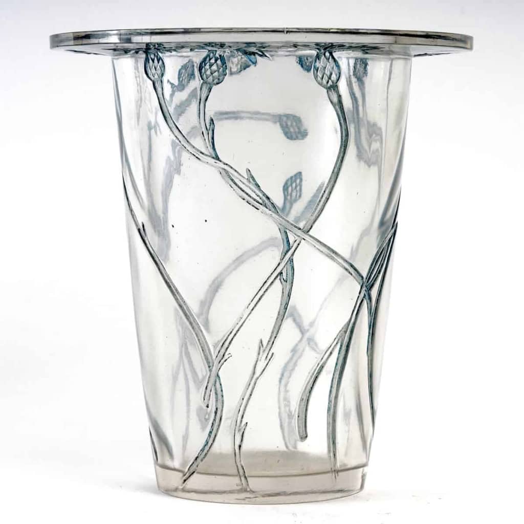 Vase "Bordure Bluets" verre blanc patiné bleu de René LALIQUE