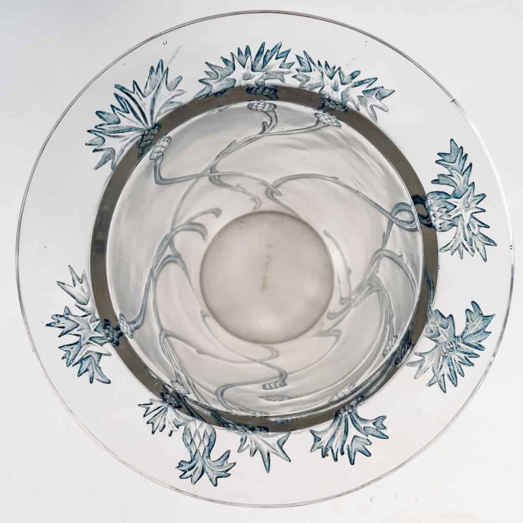 Vase "Bordure Bluets" verre blanc patiné bleu de René LALIQUE