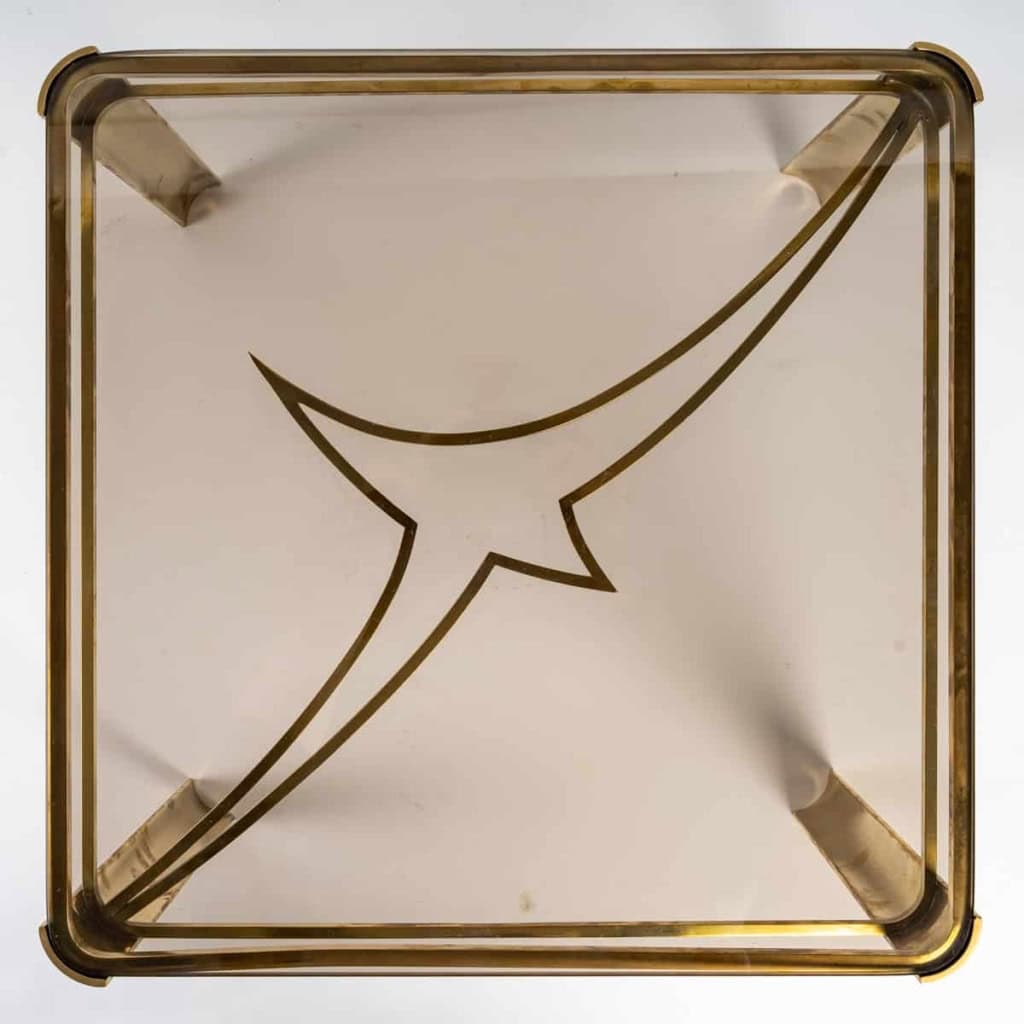 Bout de canapé en bronze et verre, XXème siècle | Biron Bout de canapé en bronze et verre, XXème siècle