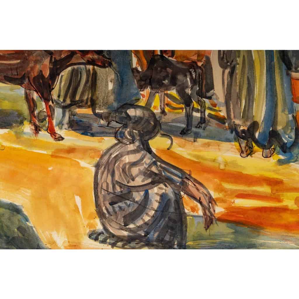 Scène de marché, aquarelle, signée Edouard Doigneau | Biron Scène de marché, aquarelle, signée Edouard Doigneau