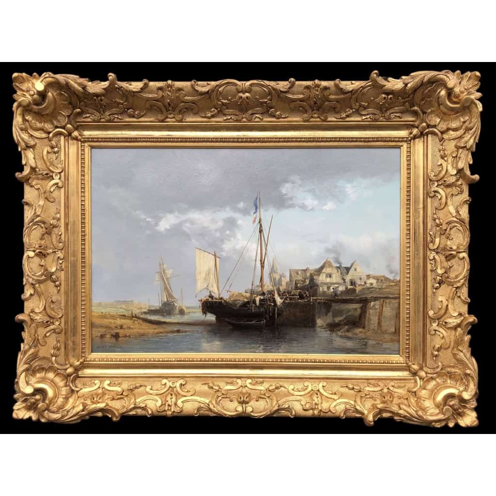 NOEL Jules Tableau Français 19è l’avant port Huile Sur carton fort Signée Certificat d’authenticité | Biron ||||||