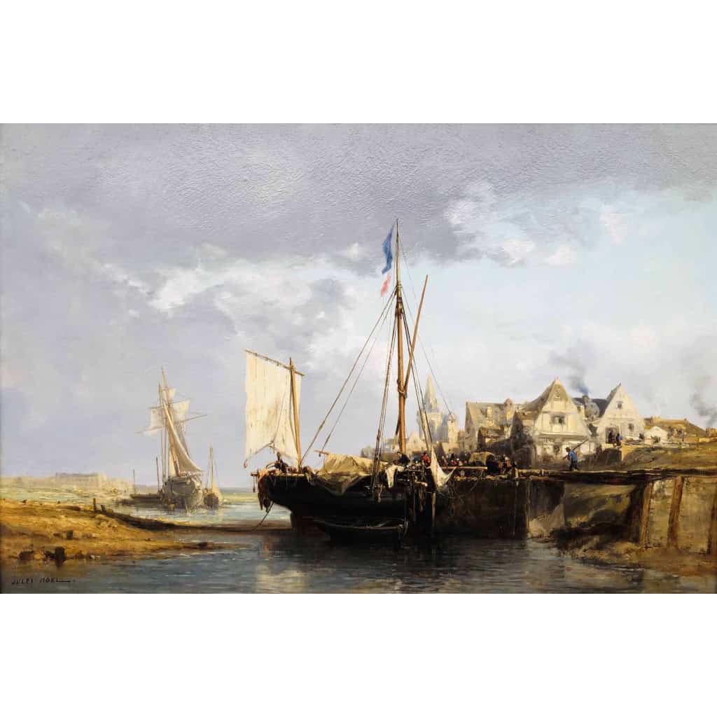 NOEL Jules Tableau Français 19è l’avant port Huile Sur carton fort Signée Certificat d’authenticité | Biron NOEL Jules Tableau Français 19è l’avant port Huile Sur carton fort Signée