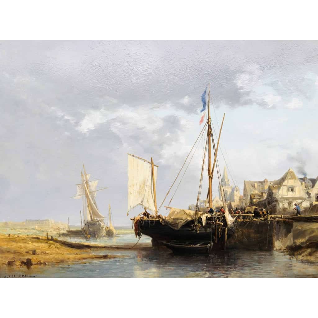 NOEL Jules Tableau Français 19è l’avant port Huile Sur carton fort Signée Certificat d’authenticité | Biron NOEL Jules Tableau Français 19è l’avant port Huile Sur carton fort Signée
