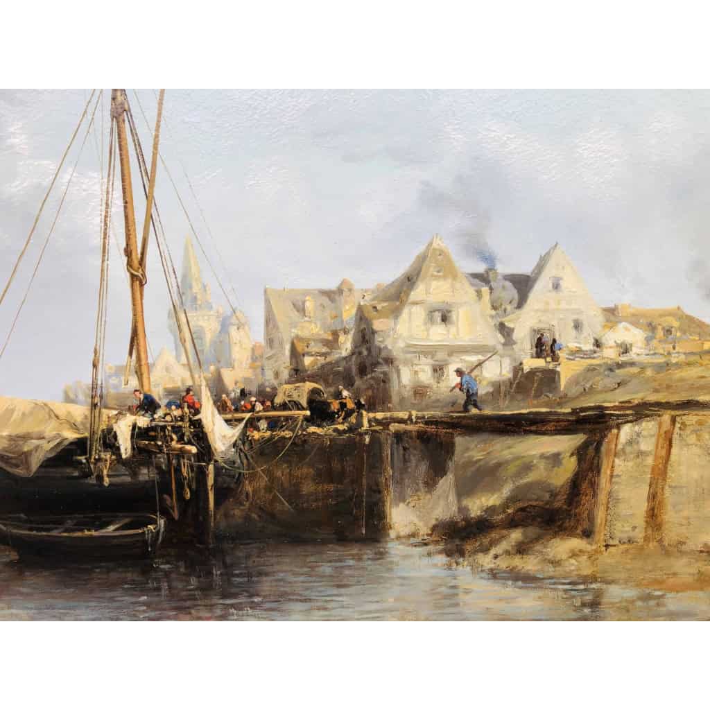 NOEL Jules Tableau Français 19è l’avant port Huile Sur carton fort Signée Certificat d’authenticité | Biron NOEL Jules Tableau Français 19è l’avant port Huile Sur carton fort Signée