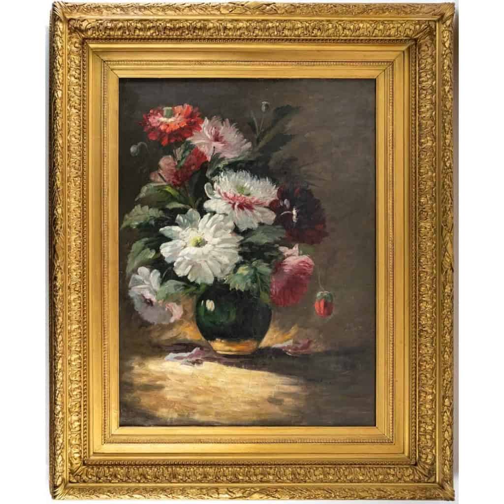 Huile sur toile bouquet de pivoine fin XIXème siècle | Biron ||||||||||