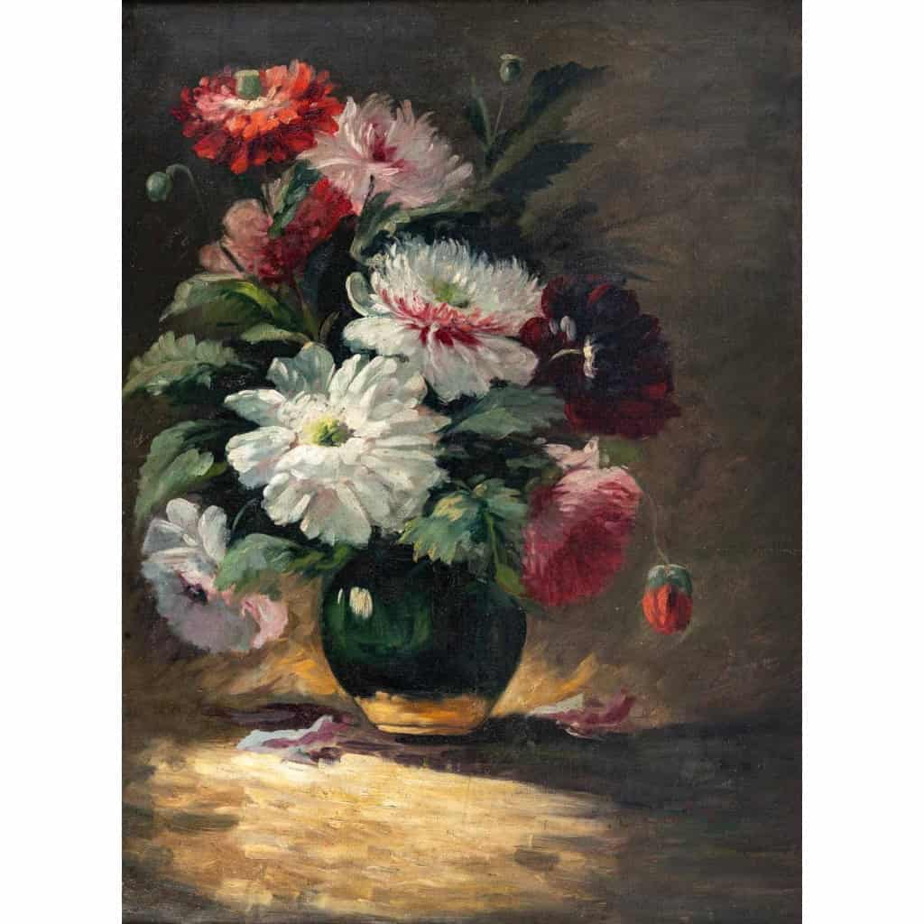 Huile sur toile bouquet de pivoine fin XIXème siècle | Biron Huile sur toile bouquet de pivoine fin XIXème siècle