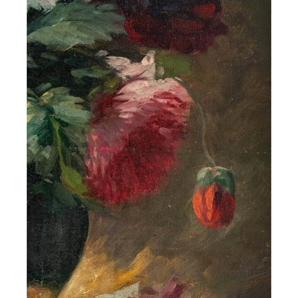 Huile sur toile bouquet de pivoine fin XIXème siècle | Biron Huile sur toile bouquet de pivoine fin XIXème siècle