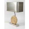 1970 Lampe en Métal Argenté et Ammonite Willy Daro | Biron 1970 Lampe en Métal Argenté et Ammonite Willy Daro