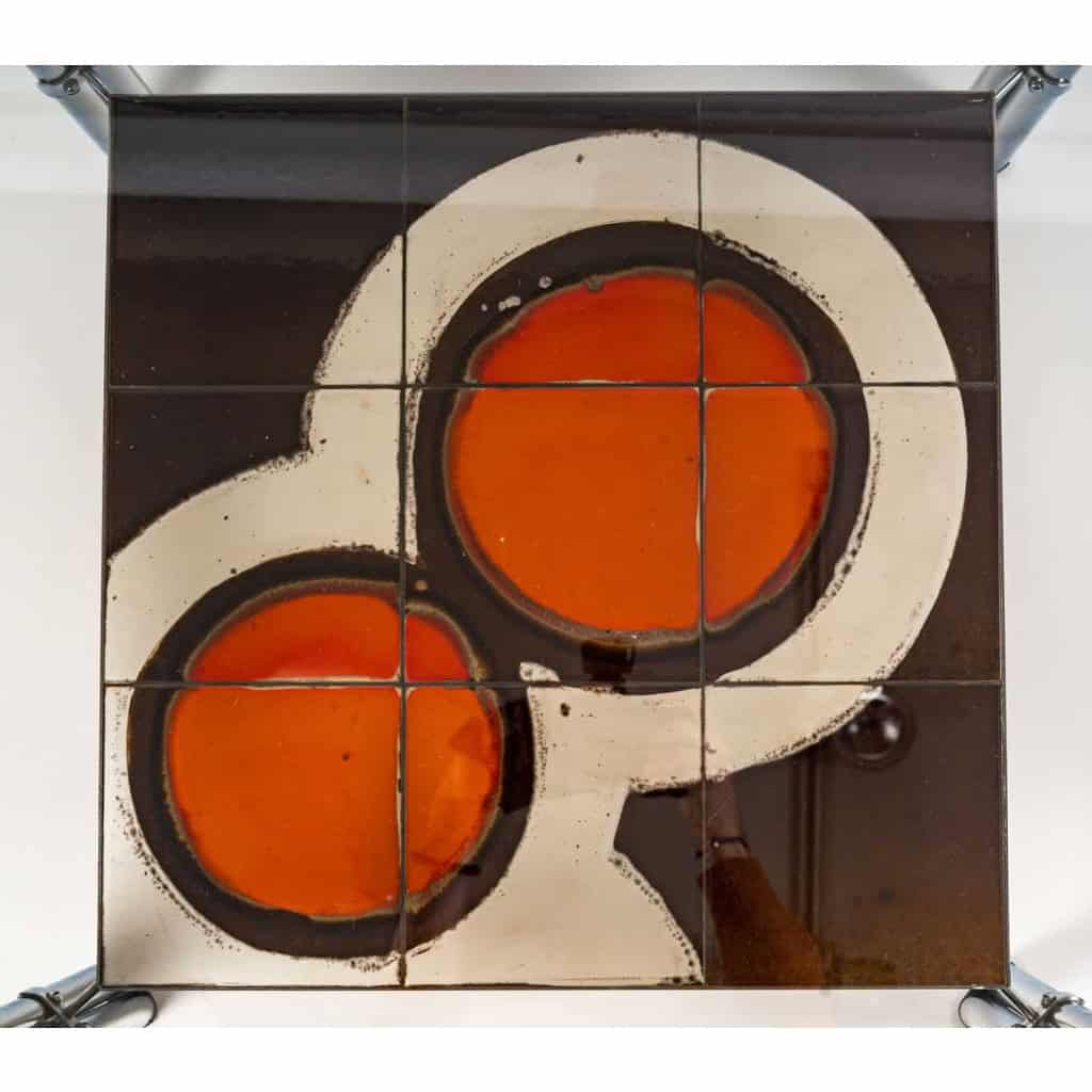 Table basse en carreaux de céramique et dessus en verre, 1970 | Biron Table basse en carreaux de céramique et dessus en verre, 1970