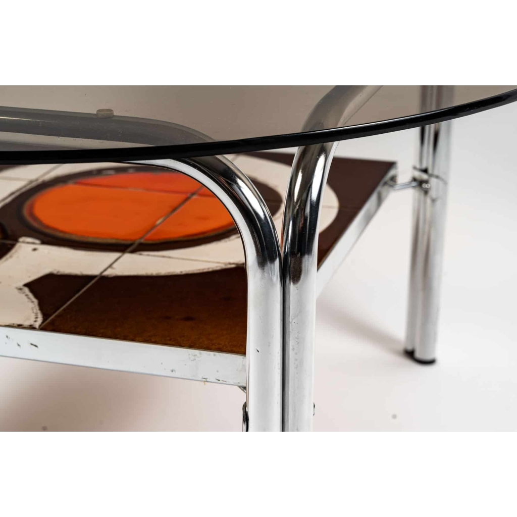 Table basse en carreaux de céramique et dessus en verre, 1970 | Biron Table basse en carreaux de céramique et dessus en verre, 1970