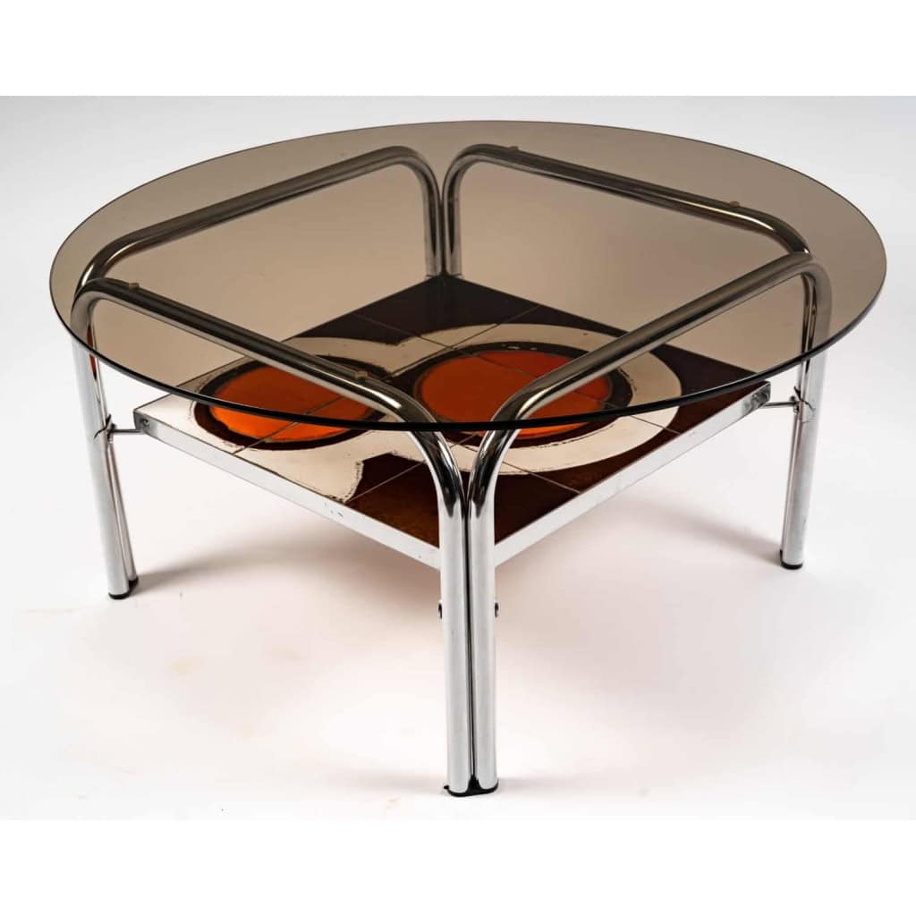 Table basse en carreaux de céramique et dessus en verre, 1970 | Biron Table basse en carreaux de céramique et dessus en verre, 1970